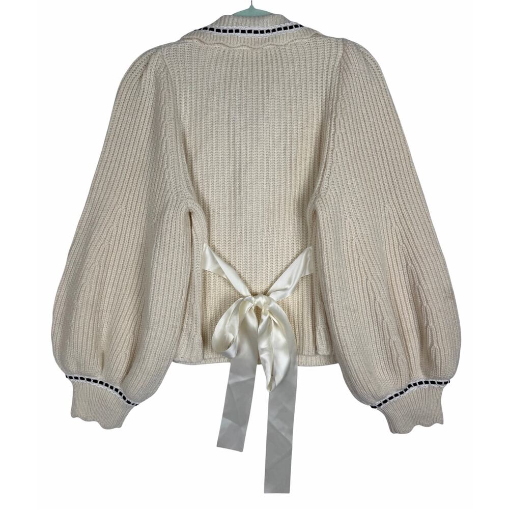 For Love & Lemons Jade Cardigan Sweater Top Beige Large Chunky Knit Classy Chic - Picture 13 of 15